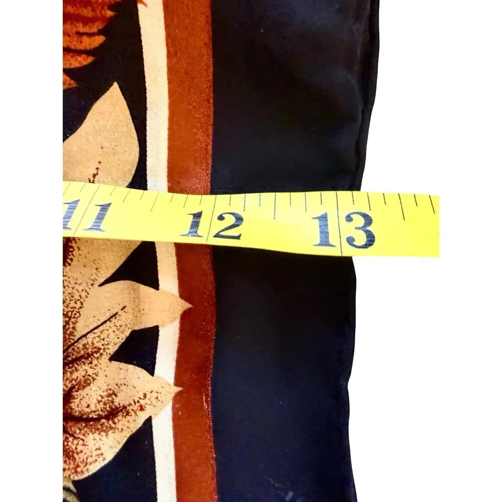 Vintage Bill Blass 80s Silk Autumn Leaf Print Scarf Black Rust 13x56